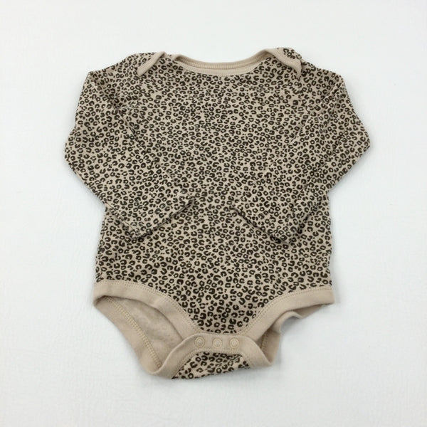 Animal Print Tan Long Sleeve Bodysuit - Girls 9-12 Months