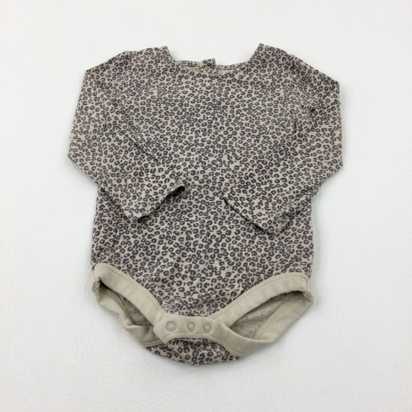 Animal Print Beige Long Sleeve Bodysuit - Girls 9-12 Months