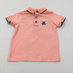 Frog Motif Neon Orange Striped Polo Shirt - Boys 12-18 Months