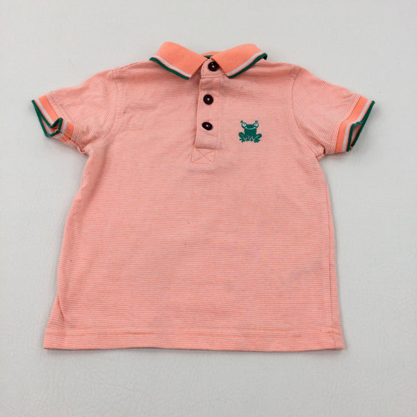 Frog Motif Neon Orange Striped Polo Shirt - Boys 12-18 Months