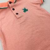 Frog Motif Neon Orange Striped Polo Shirt - Boys 12-18 Months