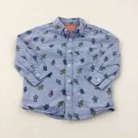 Robots Light Blue Long Sleeve Cotton Shirt - Boys 12-18 Months