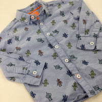 Robots Light Blue Long Sleeve Cotton Shirt - Boys 12-18 Months