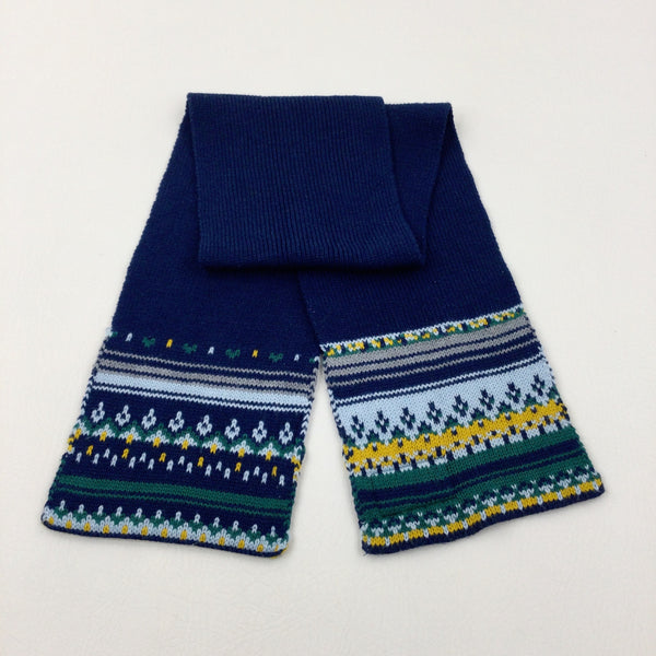 Patterned Navy Knitted Scarf - Boys 1-3 Years