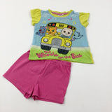 'The Wheels On The Bus' Cocomelon & Friends Colourful Short Pyjamas - Girls 12-18 Months