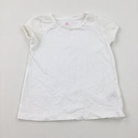 Lace Sleeves White Cotton T-Shirt - Girls 18-24 Months