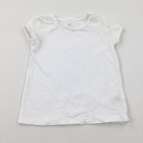 Lace Sleeves White Cotton T-Shirt - Girls 18-24 Months