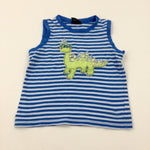 Dinosaur Appliqued Blue Striped Vest Top - Boys 18-24 Months