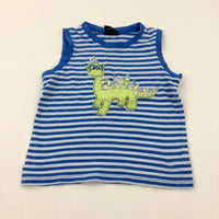 Dinosaur Appliqued Blue Striped Vest Top - Boys 18-24 Months