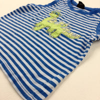 Dinosaur Appliqued Blue Striped Vest Top - Boys 18-24 Months