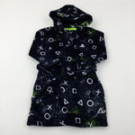 Playstation Symbols Black Fluffy Dressing Gown - Boys 5-6 Years