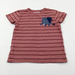 Elephant Coral Pink Striped T-Shirt - Boys 6-7 Years