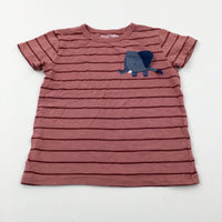 Elephant Coral Pink Striped T-Shirt - Boys 6-7 Years