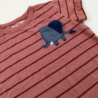 Elephant Coral Pink Striped T-Shirt - Boys 6-7 Years