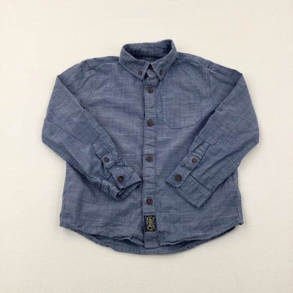 Blue Cotton Long Sleeve Shirt - Boys 6-7 Years