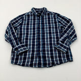 Navy & Petrol Blue Checked Long Sleeve Shirt - Boys 8-9 Years