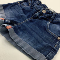 Mid Blue Denim Shorts With Adjustable Waist - Girls 8-9 Years