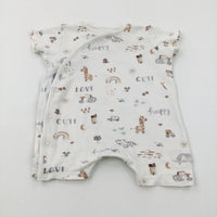 'Happy' Animals & Stars Cream Cotton Romper - Boys 9-12 Months