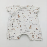 'Happy' Animals & Stars Cream Cotton Romper - Boys 9-12 Months