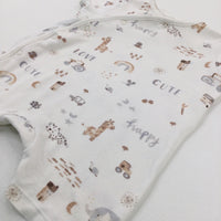 'Happy' Animals & Stars Cream Cotton Romper - Boys 9-12 Months