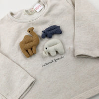 'Natural Friends' Animals Beige Sweatshirt - Boys 6-9 Months