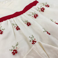 Flowers Embroidered Red & Cream Bridesmaid/Party Dress With Cream Knitted Cardigan - Girls 2-3 Years