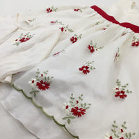 Flowers Embroidered Red & Cream Bridesmaid/Party Dress With Cream Knitted Cardigan - Girls 2-3 Years