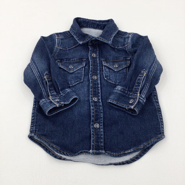 Dark Blue Denim Long Sleeve Shirt - Boys 6-9 Months