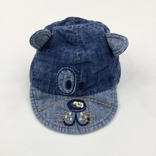 Dog Appliqued Mid Blue Denim Sun Cap - Boys 6-9 Months