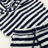 Navy & White Striped Towelling Hoodie & Shorts Set - Boys 6-9 Months