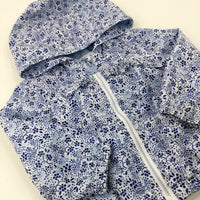 Flowers Blue & White Lightweight Jacket - Girls 6-9 Months