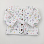 Flowers Quilted White Cardigan - Girls 6-9 Months