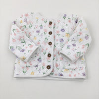 Flowers Quilted White Cardigan - Girls 6-9 Months