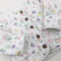 Flowers Quilted White Cardigan - Girls 6-9 Months