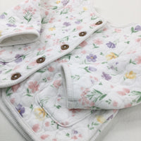 Flowers Quilted White Cardigan - Girls 6-9 Months