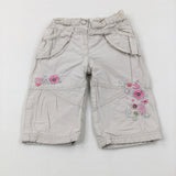 Flowers Embroidered Cream Trousers - Girls 6-9 Months