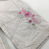 Flowers Embroidered Cream Trousers - Girls 6-9 Months