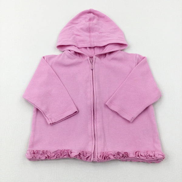 Ruffle Trim Pink Zip Through Hoodie - Girls 6-9 Months