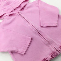 Ruffle Trim Pink Zip Through Hoodie - Girls 6-9 Months