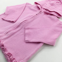 Ruffle Trim Pink Zip Through Hoodie - Girls 6-9 Months