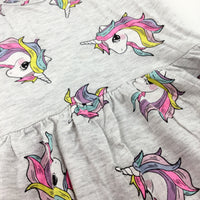 Colourful Unicorns Grey Dress - Girls 3-4 Years