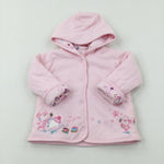 'Tea For Two' Mouse Embroidered Pink Padded Hooded Jacket - Girls 6-9 Months