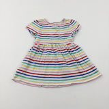 Colourful Striped White Jersey Dress - Girls 3-4 Years