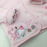 'Tea For Two' Mouse Embroidered Pink Padded Hooded Jacket - Girls 6-9 Months