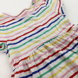 Colourful Striped White Jersey Dress - Girls 3-4 Years