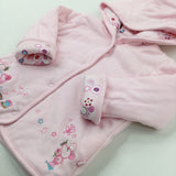 'Tea For Two' Mouse Embroidered Pink Padded Hooded Jacket - Girls 6-9 Months