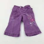 Flowers Embroidered Purple Trousers - Girls 6-9 Months