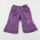 Flowers Embroidered Purple Trousers - Girls 6-9 Months