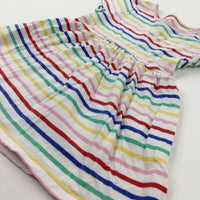 Colourful Striped White Jersey Dress - Girls 3-4 Years