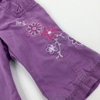 Flowers Embroidered Purple Trousers - Girls 6-9 Months